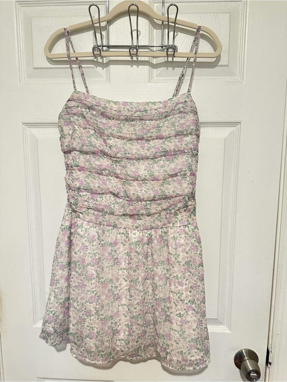 Hollister Pink and Green Floral Spaghetti Strap Mini Dress